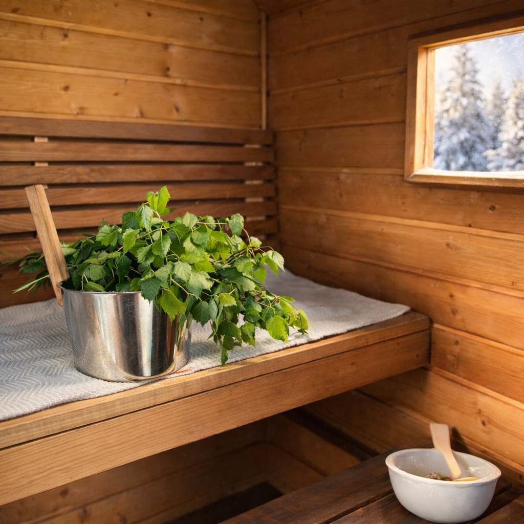 Mobiilisauna lämpimänä talvimaisemassa